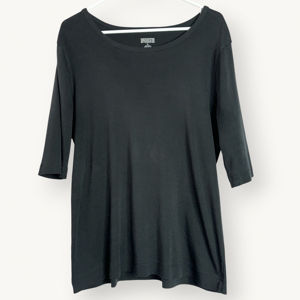 Duluth Trading Co Womens L Black Boat Neck 3/4 Sleeve Cotton Top Minimalist